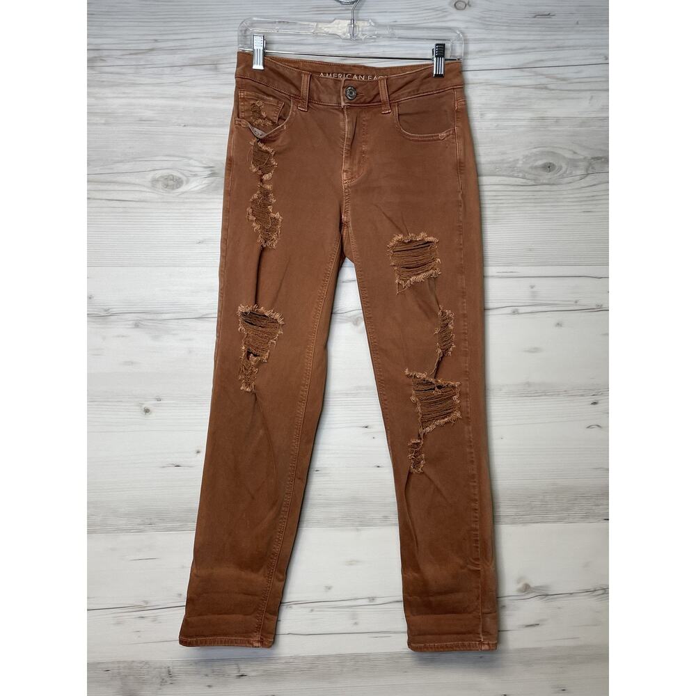 American Eagle Tomgirl Jeans Womens 0‎ Distressed Super Stretch Ripped Denim